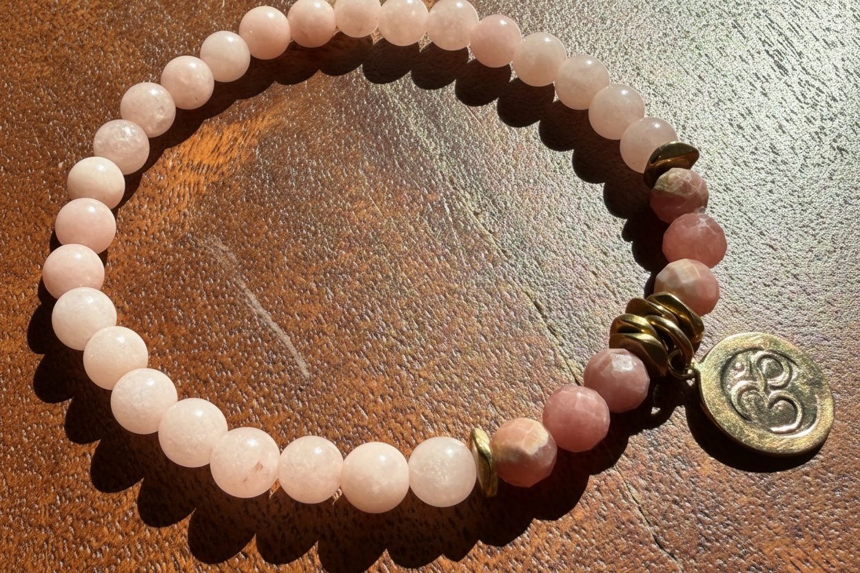 OM Pink Rhodonite + Rose Quartz Bracelet