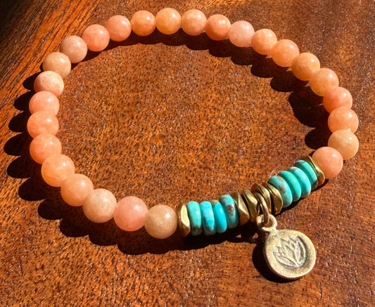Lotus Sunstone + Turquoise Bracelet
