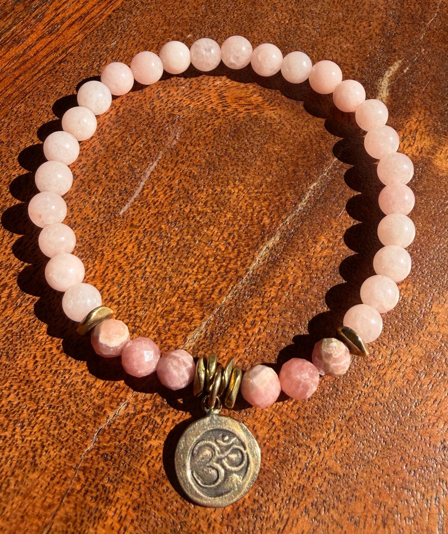 OM Pink Rhodonite + Rose Quartz Bracelet