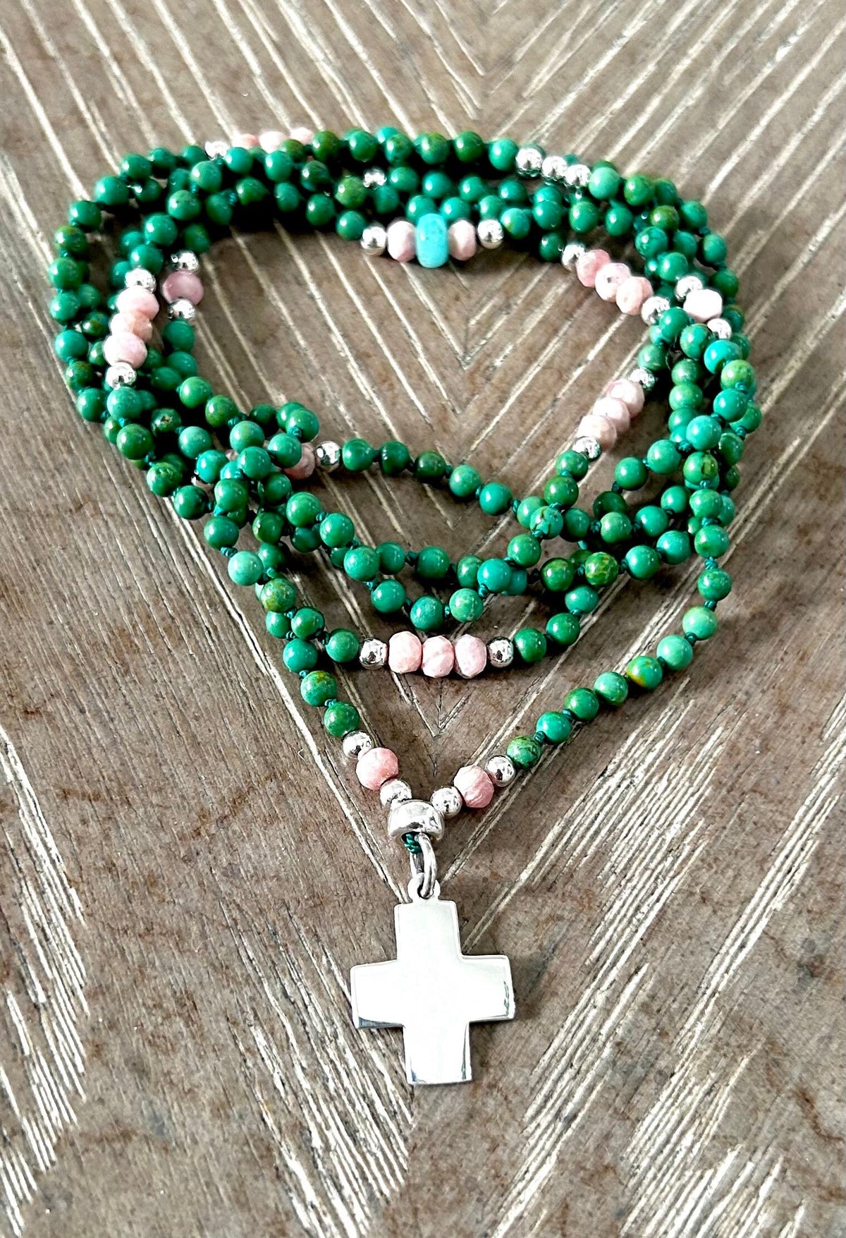 MALACHITE + RHODONITE & AMAZONITE  MALA BEADS