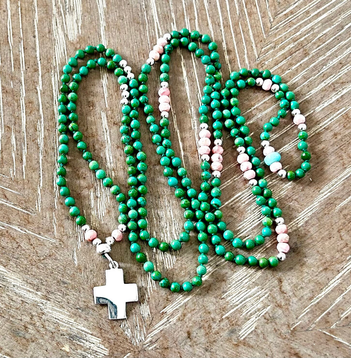 MALACHITE + RHODONITE & AMAZONITE  MALA BEADS